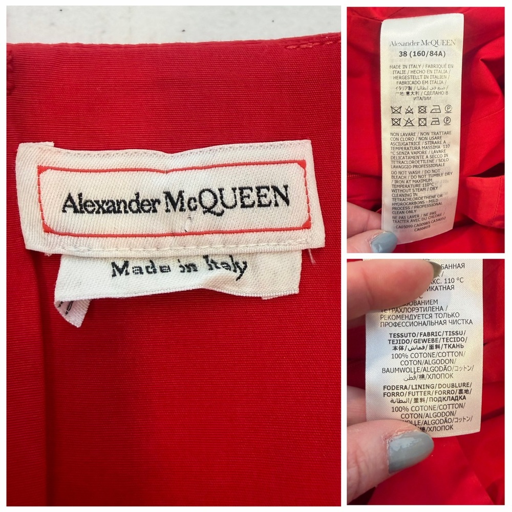 Alexander McQueen Red Midi Dress Cotton Poplin Sleeveless 2 Cocktail NWOT 🟡 - Picture 13 of 14